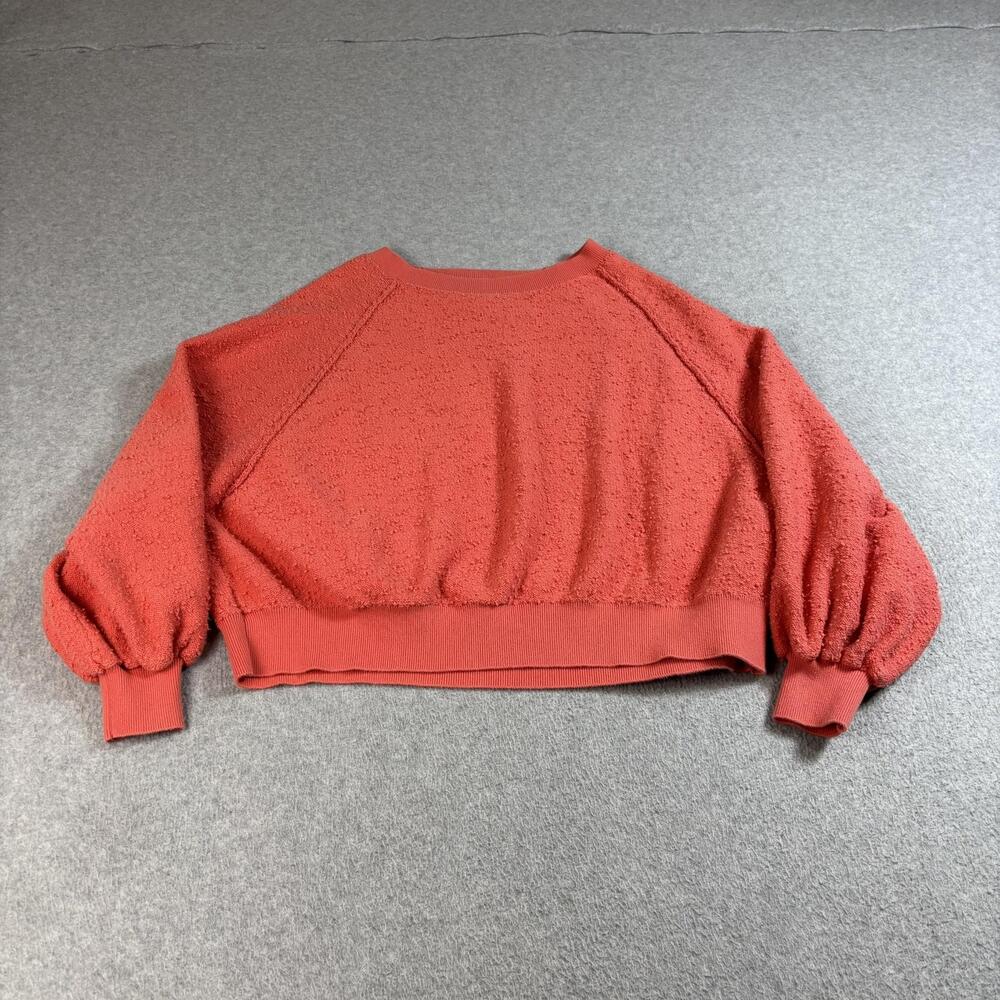 Free People Sweater Womens XS Orange Textured Crewneck Balloon Sleeve Boho Boxy